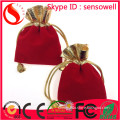 Custom red drawstring velvet gift bag with custom Logo from china factory